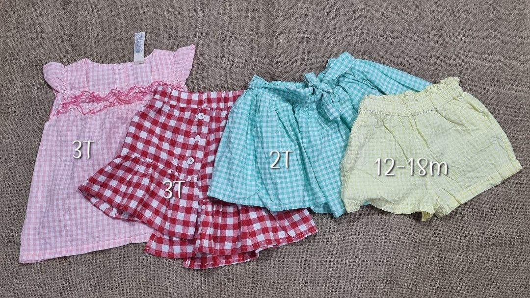 📣 Plaid bundle 📣 (Category: Babies & Kids Fashion) located in San Jose del Monte. Submitted by angelsnest (Listing ID 1464714102, Image 1). Description: ✔️4-pc plaid bundle pink top- oshkosh,3t green skirt- carter's, 2t yellow shorts- zara, 12-18m red skirt- no brand, 3t Fixed price No cod available Gcash,Maya,or Bank transfer ℹ️items stored for a while, washing or cleaning is recommended.