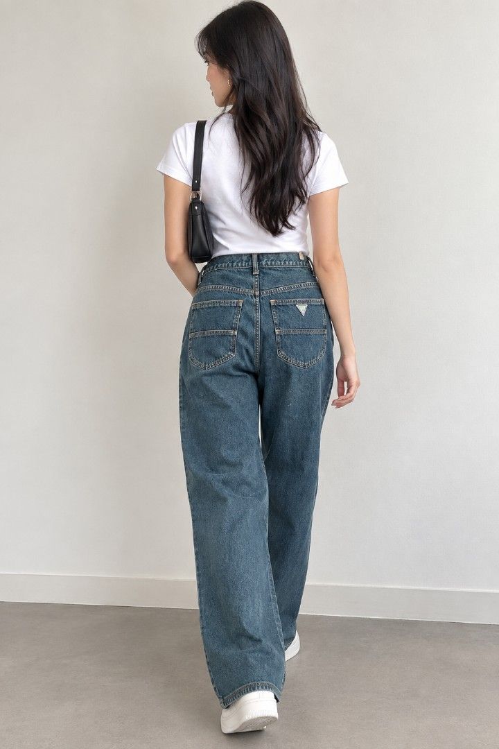 🖤 Vintage GUESS Jeans — Authentic 90s ✨ (Category: Jeans) located in Kalibo. Submitted by cloth.ly (Listing ID 1464618269, Image 3). Description: 🇺🇸 Origin: Los Angeles, USA (Est. 1981) Classic high-rise + relaxed straight leg — kaya kahit size 32, mukhang maluwag at comfortable! ✅ 100% cotton denim • Iconic triangle logo patch • Engraved GUESS button • YKK zipper 📏 Measurements: Waist 32" • Hips 38" • Rise 12" • Inseam 32" • Outseam 43" • Le