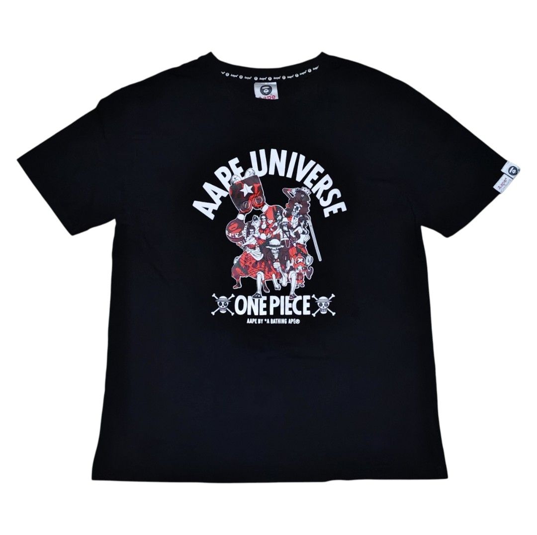 AAPE ONE PIECE COLLABORATION T-SHIRT (Category: Tshirts & Polo Shirts ) located in Tagum. Submitted by rxthrift_clo (Listing ID 1464698658, Image 1). Description: PRICE: ₱550 AAPE UNIVERSE Size Small on Tag/Best fits on Medium DIMES:19.5 x 27 Excellent Condition 9.5/10 Color Rate! Declared as ( OFF ) Only..