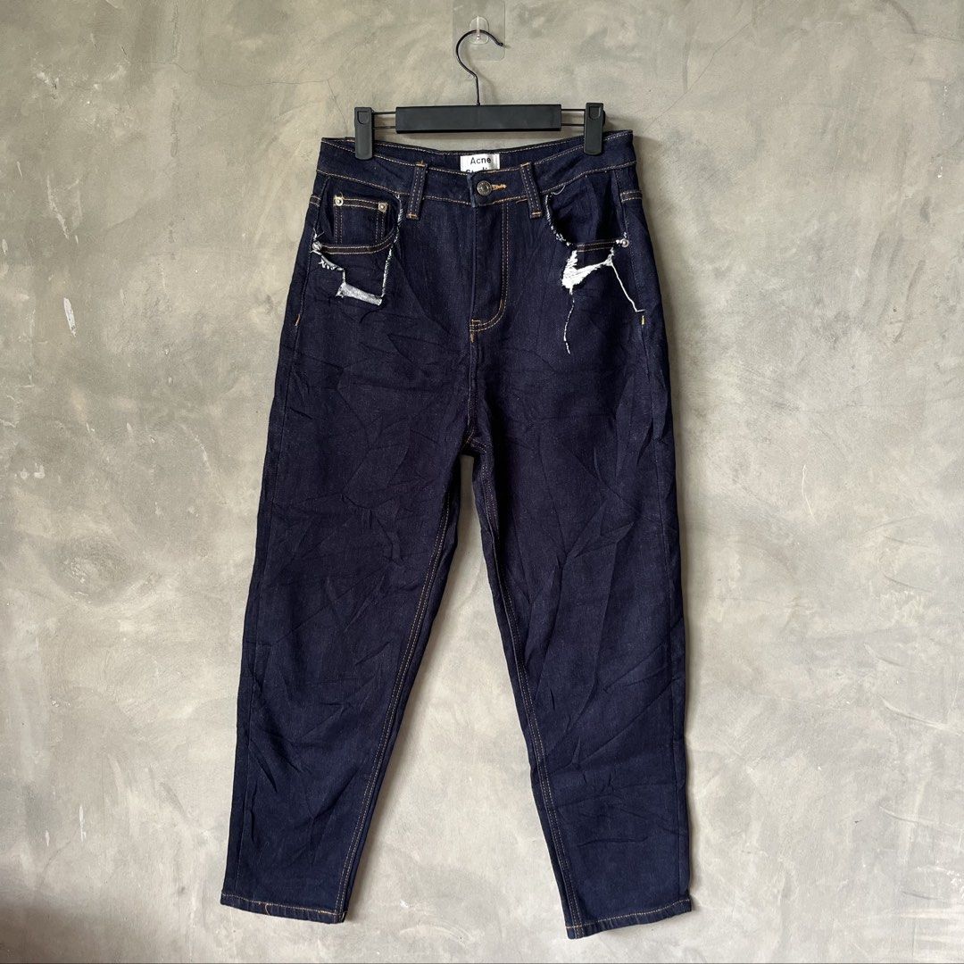Acne Studios Dark Wash Denim Jeans (Category: Luxury Apparel) located in Davao. Submitted by gotchastuff (Listing ID 1464613831, Image 1). Description: - Acne Studios Jeans - Dark Wash Denim - Made in Italy - 100% Cotton - YKK Zipper - Classic Five-Pocket Style - Straight Leg Fit - Leather Patch at Back - Tag: LTVINT PAW15 - Dimes - Waist 28 \ Length 37 \ Leg Open 6.