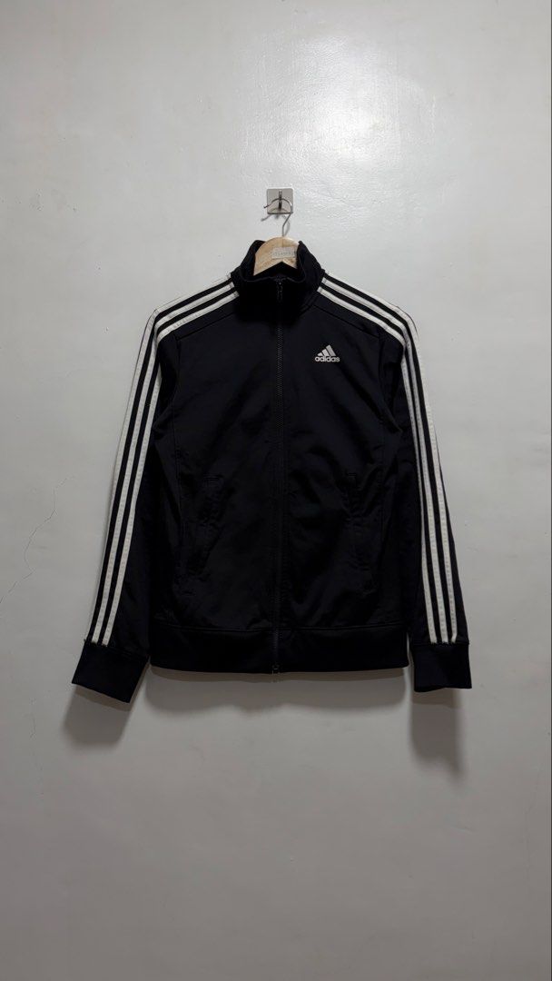 Adidas Black Track Jacket (Category: Coats, Jackets and Outerwear) located in Manila. Submitted by petlover777 (Listing ID 1464585778, Image 1). Description: Best fit to extra small (17.5 x 25.5) May issue sa print, check last picture 📍Pick up location: Barangay 235 Hall Abad Santos Manila 🛵Delivery: J&t | Lalamove.