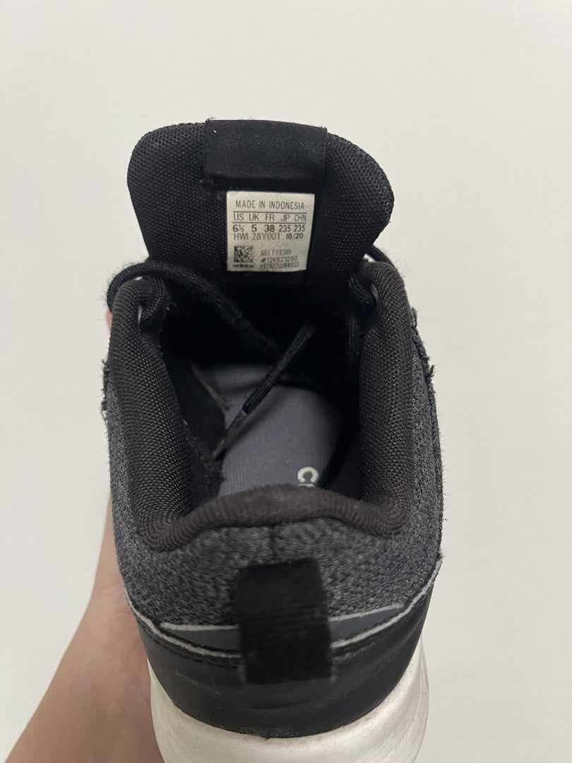 Adidas Cloudfoam Black Sneakers Size US 6.5 (Category: Sneakers) located in Caloocan City. Submitted by iamqwertyy (Listing ID 1464764842, Image 2). Description: - Brand: Adidas - Color: Black with dark grey mesh uppers and classic three stripes - Size: US 6.5 / UK 5 / FR 38 - Features: Cloudfoam cushioned soles for all-day comfort and heel pull tabs for easy wear - Condition: Worn a few times, soles have light dirt marks from normal outdoor use 