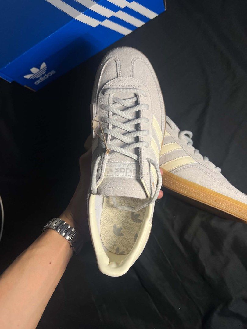 Adidas Spezial “Grey Two” Sneakers (Category: Sneakers) located in Quezon City. Submitted by leilumiereclassique (Listing ID 1464595639, Image 2). Description: - Adidas Spezial sneakers - Color: Light Grey - Features: Classic off-white three stripes, gum sole - Origin: Made in Vietnam - Size: 8.5 US Men's - Condition: Comes with original box and paper bag RFS: wrong size Orig price is 6k .