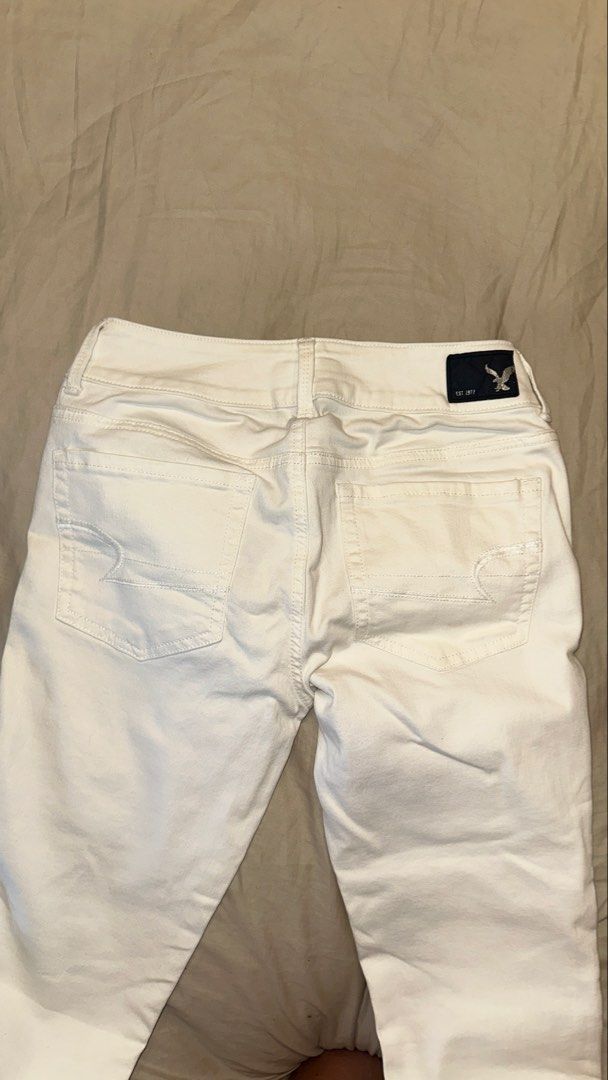 American Eagle White Jeans - Cropped Frayed Hem (Category: Jeans) located in Manila. Submitted by rottenmermaid (Listing ID 1464621259, Image 3). Description: -could be cut into capri pants -US size 6 on tag (fits a small) -send a dm for more photos.