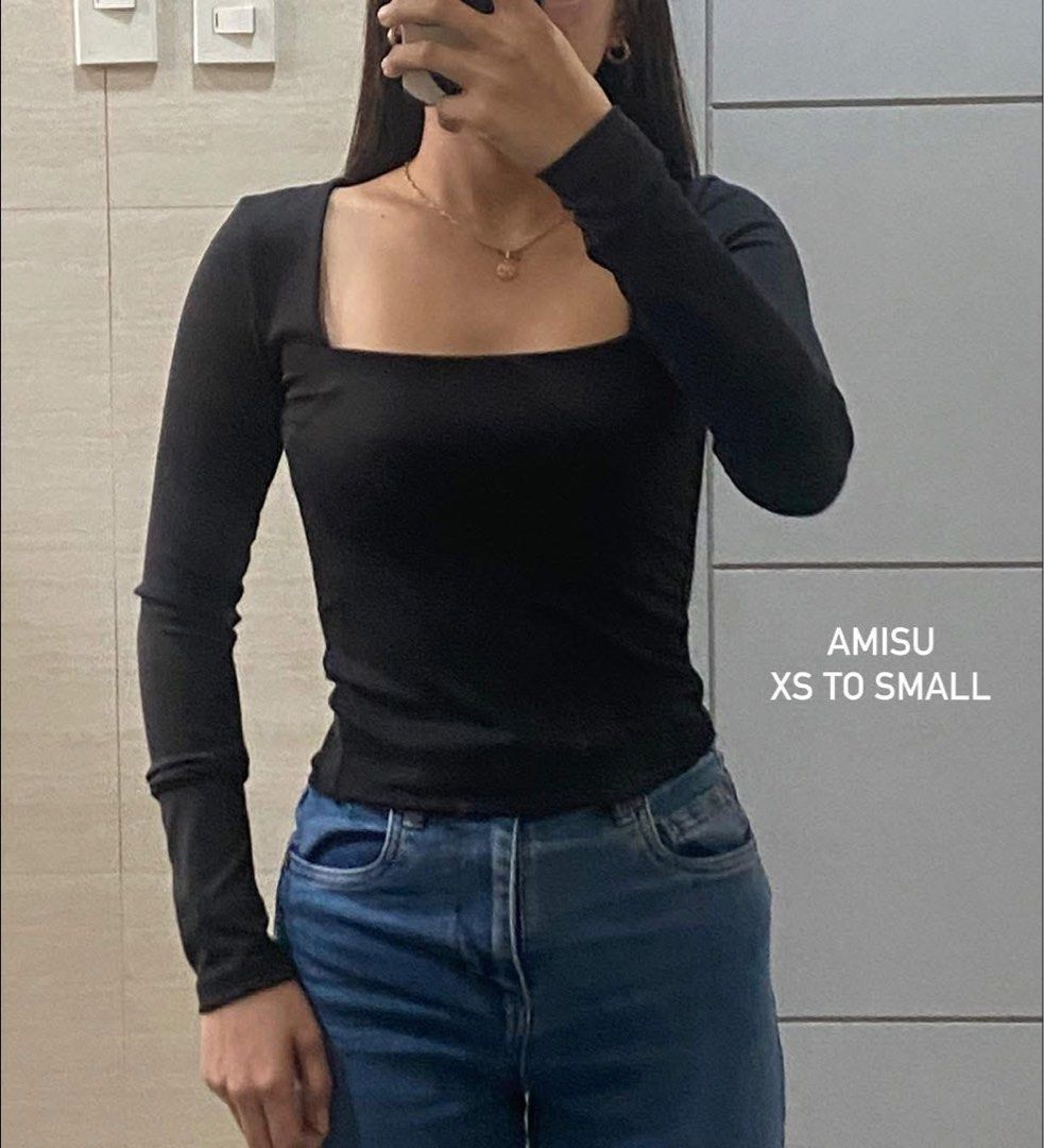 Amisu Black Double Lining Squareneck Longsleeve (Category: Longsleeves) located in Binan City. Submitted by mypreloved_haul (Listing ID 1464627213, Image 2). Description: LAST PRICE POSTED! FOR SURE BUYERS ONLY.