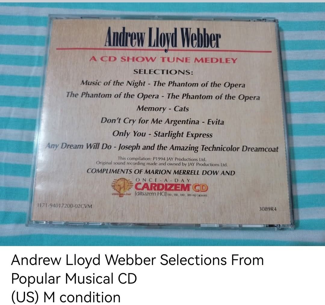 Andrew Lloyd Webber Selections From Popular Musical CD (unsealed) (Category: CDs & DVDs) located in Dangcagan. Submitted by cd_haven5 (Listing ID 1464595771, Image 2). Description: #FORSALE #FORSALE #FORSALE #Authentic #Legit #Original We only sell original items. All items posted are on hand. Please message me for availability of the item/s because the items are also posted on my other online stores. All items are imported unless stated PH. We a
