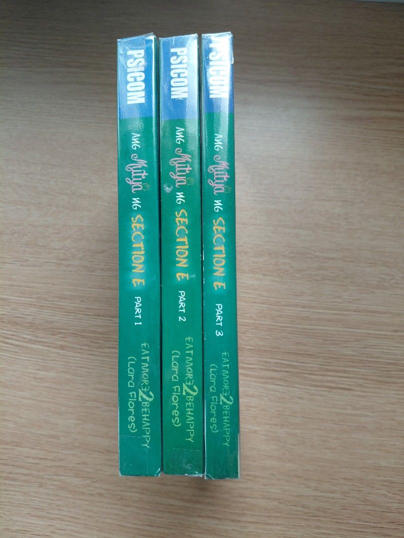 Ang Mutya ng Section E by Lara Flores (Complete Set) (Category: Storybooks) located in Pasay City. Submitted by fastoc (Listing ID 1464599976, Image 3). Description: - Complete set of Ang Mutya ng Section E by Lara Flores - Includes Part 1, Part 2, and Part 3 - Pocketbook format from Psicom - Ideal for fans of Filipino romance novel - Signed by the Author - Can nego pa sa price Each Part 1 150 Part 2 150 Part 3 170.