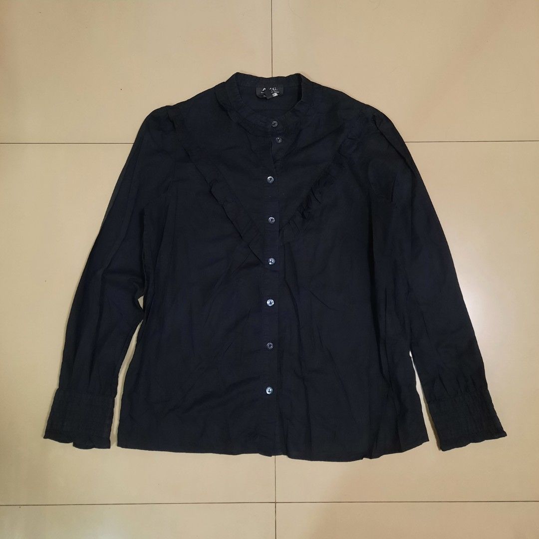 A.P.C Black Polly (Category: Longsleeves) located in Cebu City. Submitted by archivalia.me (Listing ID 1464579122, Image 1). Description: A.P.C Black Polly Blouse Size 36 S-M Width 18 Length 25 Sleeve 22 Good as New No Issue Price dm + sf Loc: Cebu City .