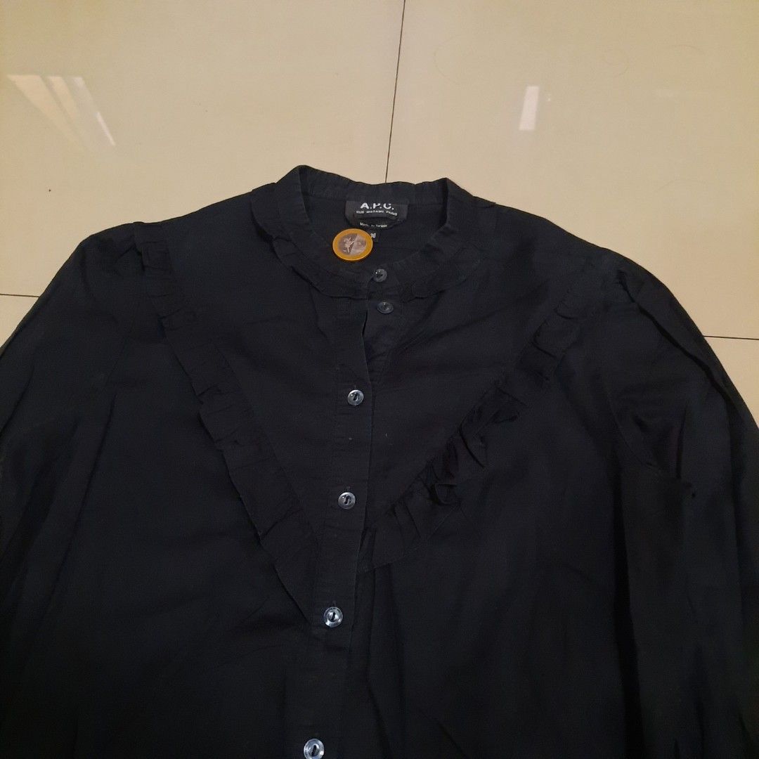 A.P.C Black Polly (Category: Longsleeves) located in Cebu City. Submitted by archivalia.me (Listing ID 1464579122, Image 2). Description: A.P.C Black Polly Blouse Size 36 S-M Width 18 Length 25 Sleeve 22 Good as New No Issue Price dm + sf Loc: Cebu City .