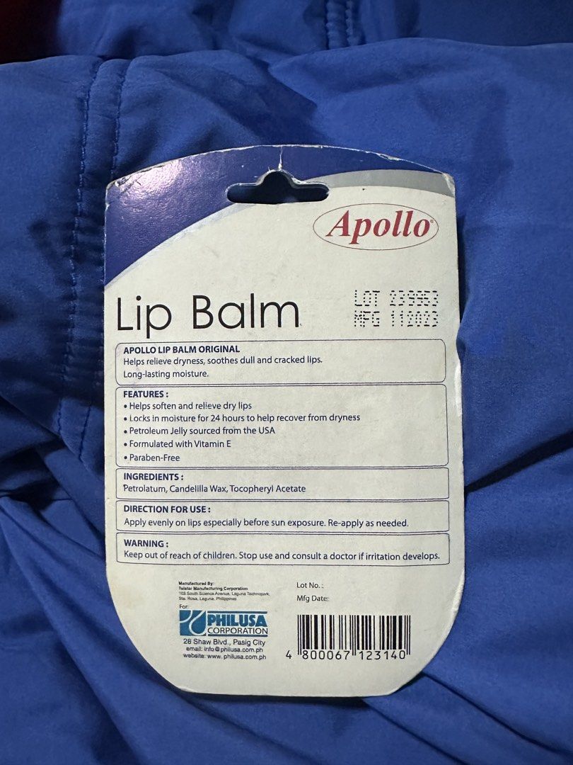 Apollo Lip Balm (New) (Category: Face Care) located in Baguio. Submitted by prettygirl_kaplaan (Listing ID 1464573363, Image 2). Description: Never used. Just bought it impulsively during a trip. .