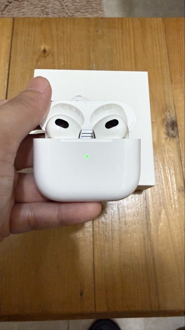 Apple AirPods 3rd Generation with charging case and box (Category: Headphones & Headsets) located in Manila. Submitted by ms.trust (Listing ID 1464768487, Image 2). Description: Authentic Apple AirPods 3rd Generation - Includes original white box, charging case and lighting cable - Crisp and fully functional sound output - Original Price: 12,990 No issue No low ballers please. Mode of Payment: Gcash/BPI Location: 6th Ave. Caloocan City (Near SM G