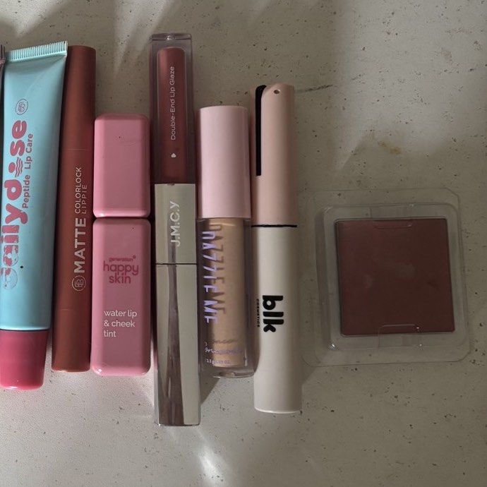 Assorted Makeup Bundle with Skincare (Category: Makeup) located in Binan City. Submitted by mypreloved_haul (Listing ID 1463758032, Image 2). Description: DECLUTTERING!! 💕 BUNDLE ₱500 Dazzle Me NR02 - lightly used Grwm Cream Blush Pablo Latte - lightly used Blk Black Mascara - Lightly used EB Matte Intimate - swatched Happy Skin Lip & Cheek Tint Offbeat - lightly used Daily dose lip Care Romantique - Lighly used Dazzle Me Concealer 01 Light - ba
