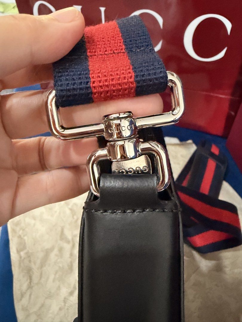Authentic GUCCI messenger bag (Category: Luxury Bags & Wallets) located in Antipolo. Submitted by guchilove (Listing ID 1464623558, Image 2). Description: Selling an authentic Gucci Messenger cross body Bag in classic monogram canvas with genuine leather trim. 100% Authentic — Serial number photo included in listing photos. Comes with original Gucci dust bag and box cards and paper bag. Pre-loved in great condition (clean canvas, smooth hardware,