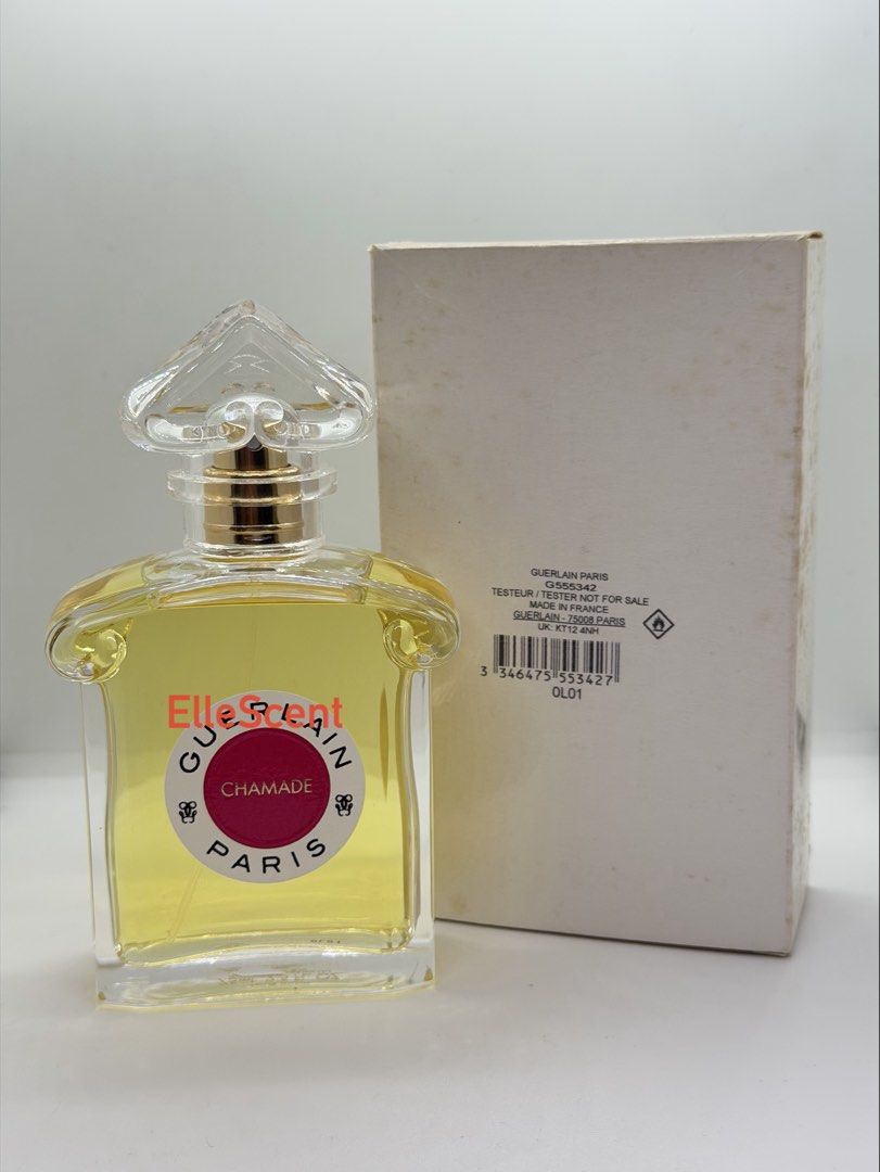 Authentic Guerlain Chamade EDT 75ml Tester (Category: Fragrance & Deodorants) located in Mandaluyong City. Submitted by elle_scent (Listing ID 1464652982, Image 1). Description: Last price posted asking for discount will not entertain selling low already please respect AUTHENTIC GUERLAIN CHAMADE TESTER 75ml A beautiful classic from Guerlain Paris, Chamade is an elegant, feminine fragrance with a distinctive vintage character. It has a sophisticat