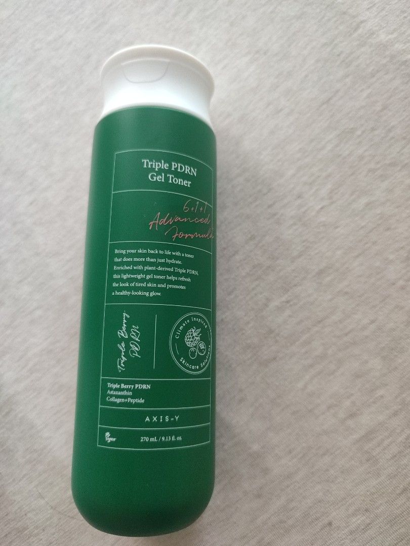 Axis-Y Triple PDRN gel toner (Category: Face Care) located in Pasig City. Submitted by tidymycloset (Listing ID 1464766356, Image 1). Description: 98% product remaining. Pristine condition recently opened. Buyer to arrange pick up/ delivery. For pick up only. 📍 Eastwood city, Quezon city.