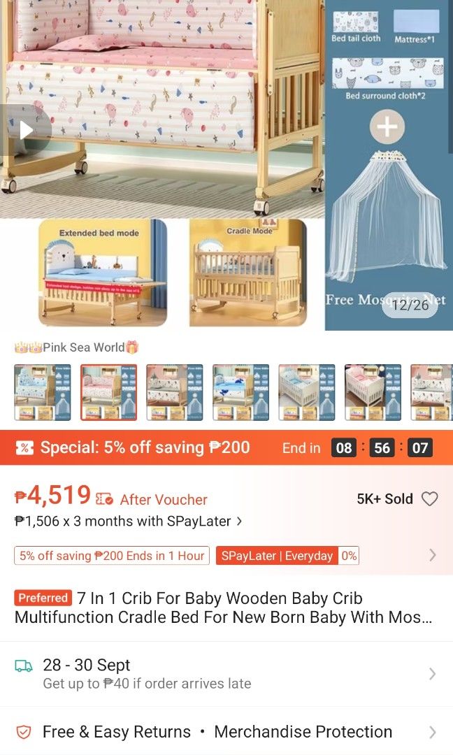 Baby Crib (Category: Cots & Cribs) located in San Pedro. Submitted by purpledream0316 (Listing ID 1464602420, Image 2). Description: like new, hindi nagamit ng baby ko dahil nag co-sleep na kami.. complete with matress and foams as indicated sa picture. i can send actual photo and willing to video call po..