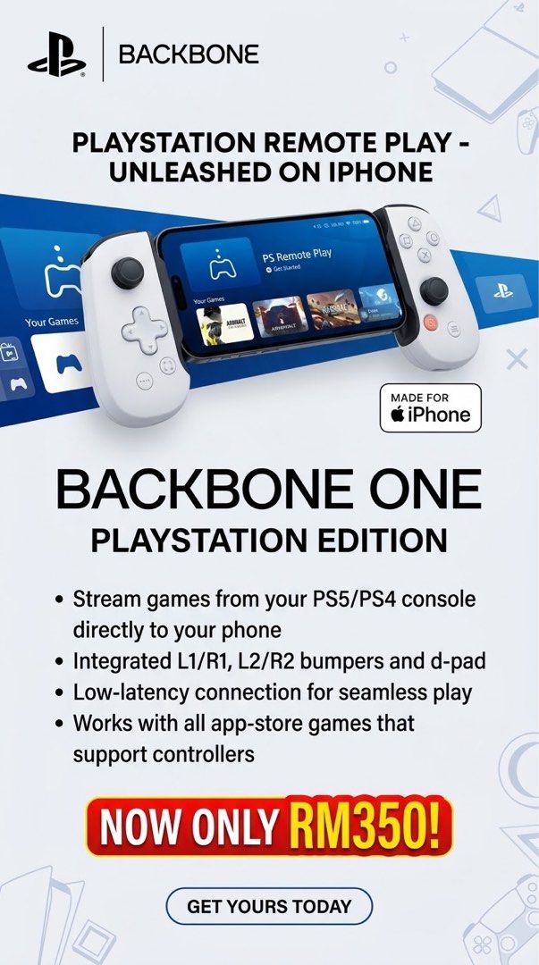 Backbone One Controller (Category: Controllers) located in Kota Kinabalu. Submitted by naqibspace (Listing ID 1464694383, Image 2). Description: For sale to serious buyer only. COD only no postage. Can dm me at O195313152.