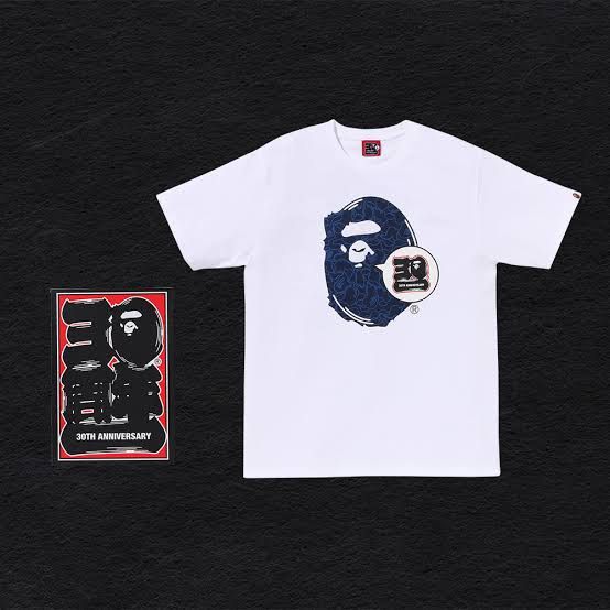 Bape 30th anniversary brandnew authenthic (Category: Tshirts & Polo Shirts ) located in Adams. Submitted by y2kchocothrift (Listing ID 1460995287, Image 1). Description: Authenthic size xl with box and hangtag tapos pouch brandnew Dimes23-29 Moneyback if proven fake.
