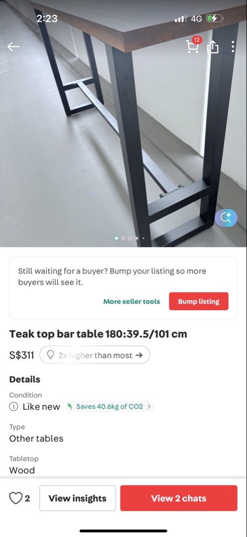 Bar table (Category: Tables & Sets) located in Singapore. Submitted by woodk (Listing ID 1462795656, Image 2). Description: free delivery east areas only Teak 180/40/102cm $318.