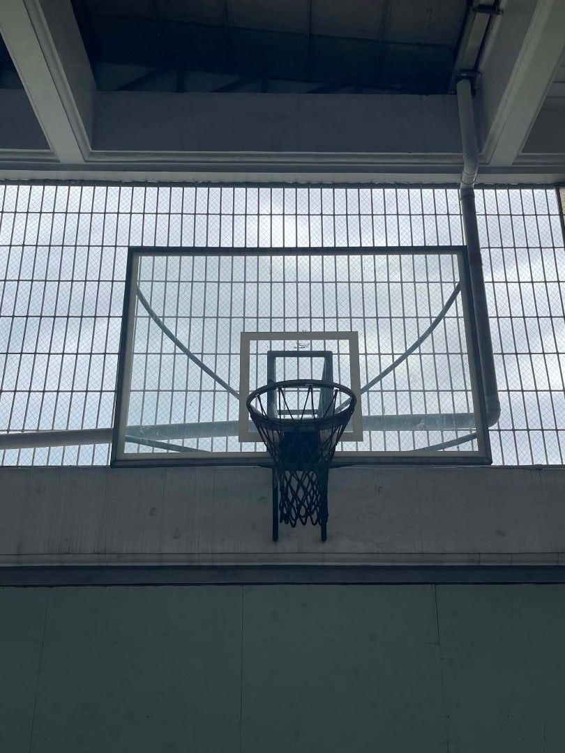 Basketball Backboard with Hoop and Pole (Category: Racket and Ball Sports) located in Caloocan City. Submitted by jsntn (Listing ID 1464643336, Image 2). Description: - Glass backboard with white border and square - Includes basketball hoop - Suitable for outdoor or indoor courts - Ready for pickup.
