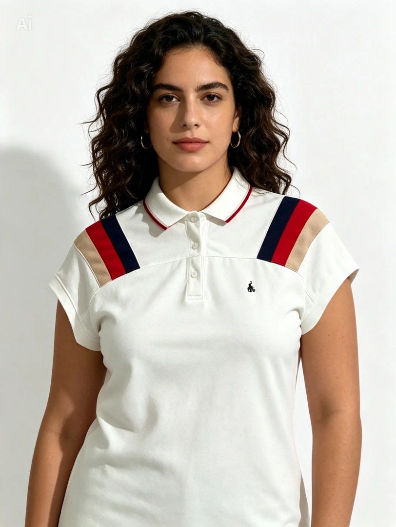 BEAN POLE (Category: Blouses) located in Davao. Submitted by sart0ria85 (Listing ID 1464656082, Image 2). Description: An offwhite golf shirt with patches of blue and red made of 98%COTTON and 2%ELASTANE MADE IN KOREA 🇰🇷 MEDIUM. Size 6 EXCELLENT CONDITION (94/100).