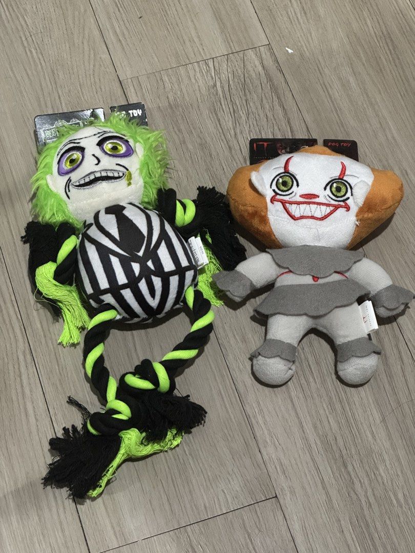 Beetlejuice & Pennywise dog toy (Category: Plushies & Soft Toys) located in Cainta. Submitted by trufflecake (Listing ID 1464615533, Image 1). Description: - Spooky fun for your furry friend! - Includes Beetlejuice and Pennywise horror-themed toys. - Brand: Pets + People - Features squeakers for added excitement. - Ideal for dogs who love to chew and play..