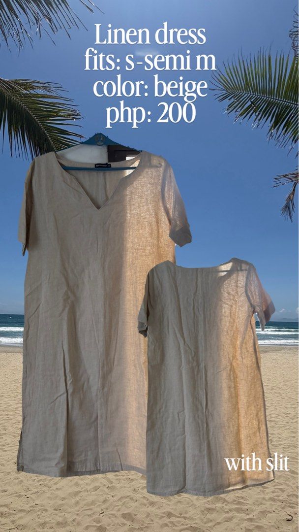Beige Linen Dress with Slit (Category: Dresses) located in Manila. Submitted by kaespecia (Listing ID 1464632337, Image 1). Description: Selling a beige linen dress. Fits s-semi m. Has a slit on the side. Great for casual wear..