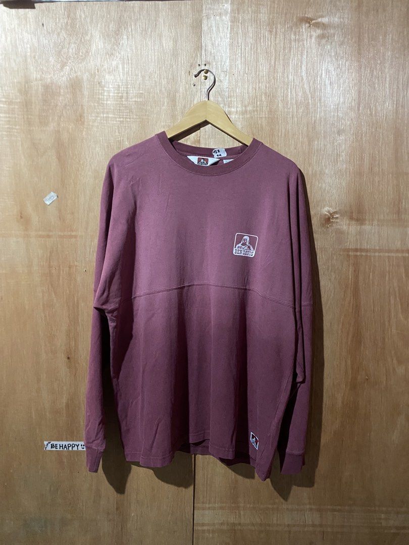 Ben Davis Long Sleeve Shirt Maroon (Category: Coats, Jackets and Outerwear) located in Cagayan de Oro. Submitted by clarksixnine (Listing ID 1464749175, Image 1). Description: - Brand: Ben Davis - Item: Long sleeve crewneck shirt - Color: Maroon - Details: Classic front gorilla logo, large back lettering - Fit: Relaxed fit with dropped shoulders - Style: Streetwear / Workwear - Good fade .