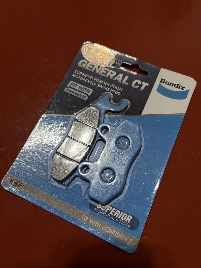 Bendix General CT Motorcycle Brake Pads MD9 2209 (Category: Bicycles) located in Manila. Submitted by finderskeepersmnl_092026 (Listing ID 1464721477, Image 1). Description: - Item: Bendix General CT Motorcycle Brake Pads - Model: MD9 2209 - Condition: Brand new, unopened in original packaging - Authenticity: Holographic quality sticker intact - Features: Superior formulation for reliable stopping power - Perfect for: Routine maintenance and repl