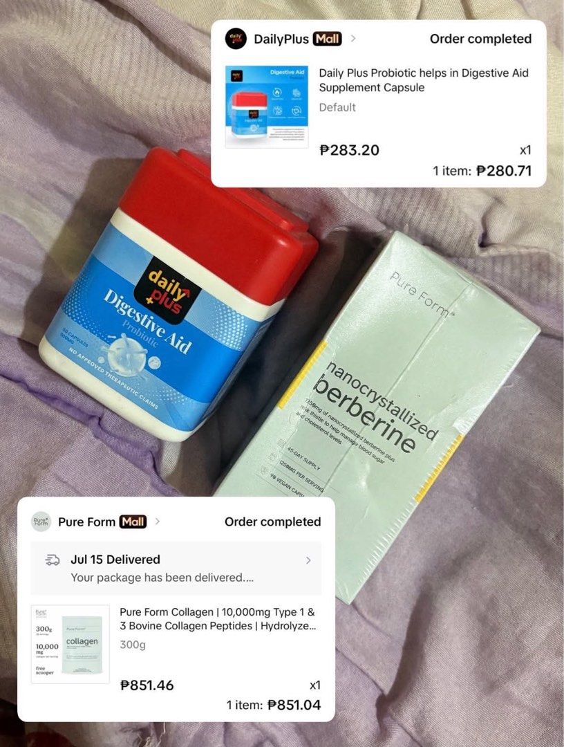 Berberine & Digestive Aid (Category: Body Care) located in Manila. Submitted by sharondup19602 (Listing ID 1464747380, Image 1). Description: For Sale!! Pure Form Berberiene DailyPlus Digestive Aid Both are sealed! RFS: need funds & decluttering Both are bouggt from Tiktok Mall Slightly negotiable 📍Taguig.