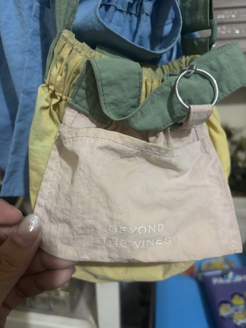 Beyond The Vines Bag - Pastel Colorblock (Category: Cross-body Bags) located in Manila. Submitted by jobithings (Listing ID 1464666144, Image 3). Description: - Adorable pastel colorblock design - Front pocket with 'Beyond The Vines' branding - Adjustable strap with stylish metal ring detail - Lightweight and perfect for everyday use - Ideal for carrying your daily essentials.