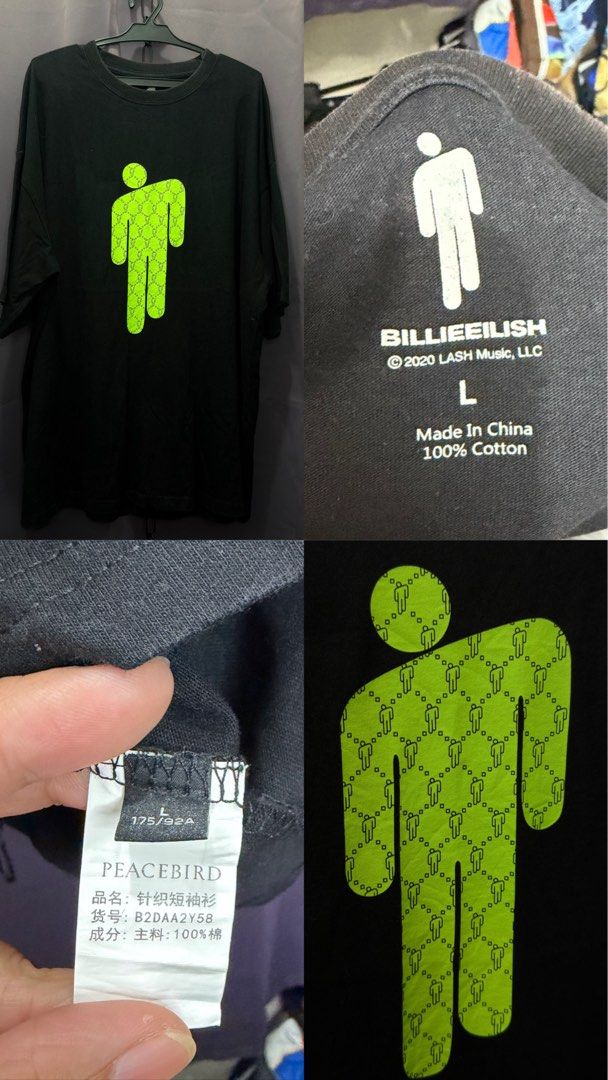Billie Eilish Graphic T-Shirt Black Size L (Category: Shirts) located in Manila. Submitted by craffee00 (Listing ID 1464570826, Image 1). Description: - Black t-shirt with a cool neon green Billie Eilish graphic print. - Features the iconic figure repeated in a pattern. - Made of comfortable 100% cotton. - Tagged as size L. - From the 2020 collection. - A must-have for any Billie Eilish fan!.