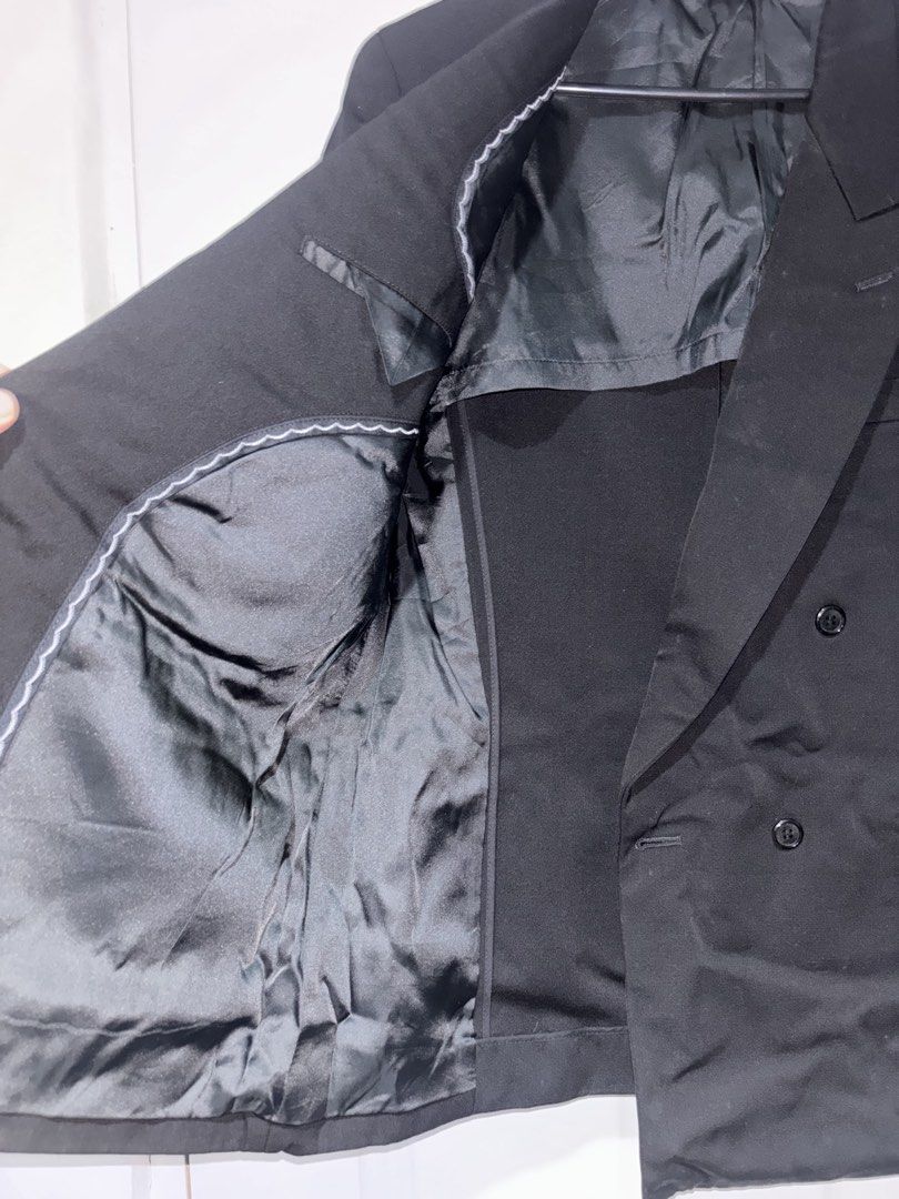 Black Double Breasted Blazer (Category: Coats, Jackets and Outerwear) located in San Juan City. Submitted by mcstxtian_ (Listing ID 1464623788, Image 3). Description: Decluttering!! This one is Premium. Looks like new. Pure Black. Size: 18 x 28 - Classic black double-breasted blazer - Ideal for formal or smart casual wear.