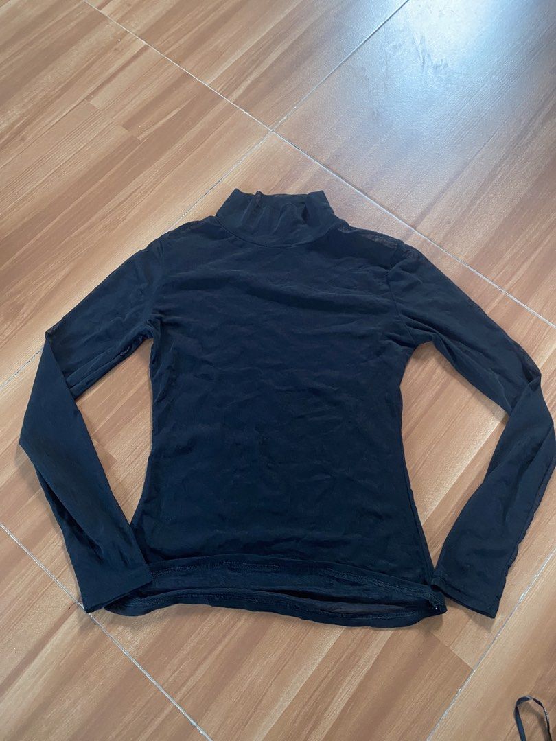 Black Mesh Turtleneck Long Sleeve Top (Category: Longsleeves) located in Manila. Submitted by reginemarquez412 (Listing ID 1464674296, Image 1). Description: - Sheer black mesh fabric - Turtleneck design - Long sleeves - Comfortable and stretchy material - Perfect for layering (bralette/camisole) - Dress up or down for any occasion.