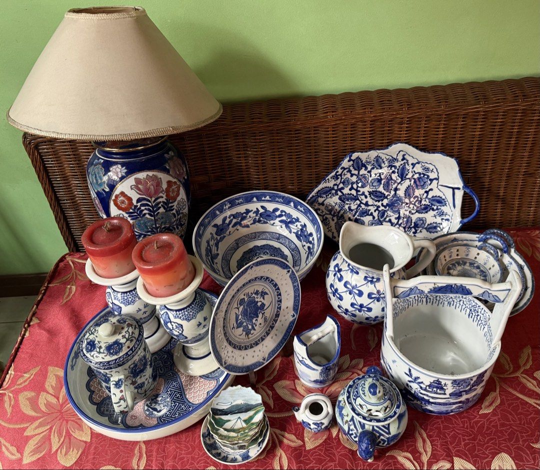 Blue and White Porcelain (Category: Other Home Decor) located in Bacoor. Submitted by mandy1865 (Listing ID 1464594817, Image 2). Description: - Collection of blue and white porcelain pieces. - Includes: large serving platter, bowls, pitcher, teapot, and smaller dishes. - Features intricate floral patterns on some pieces. - Perfect for display or everyday use. - Selling as a complete lot..