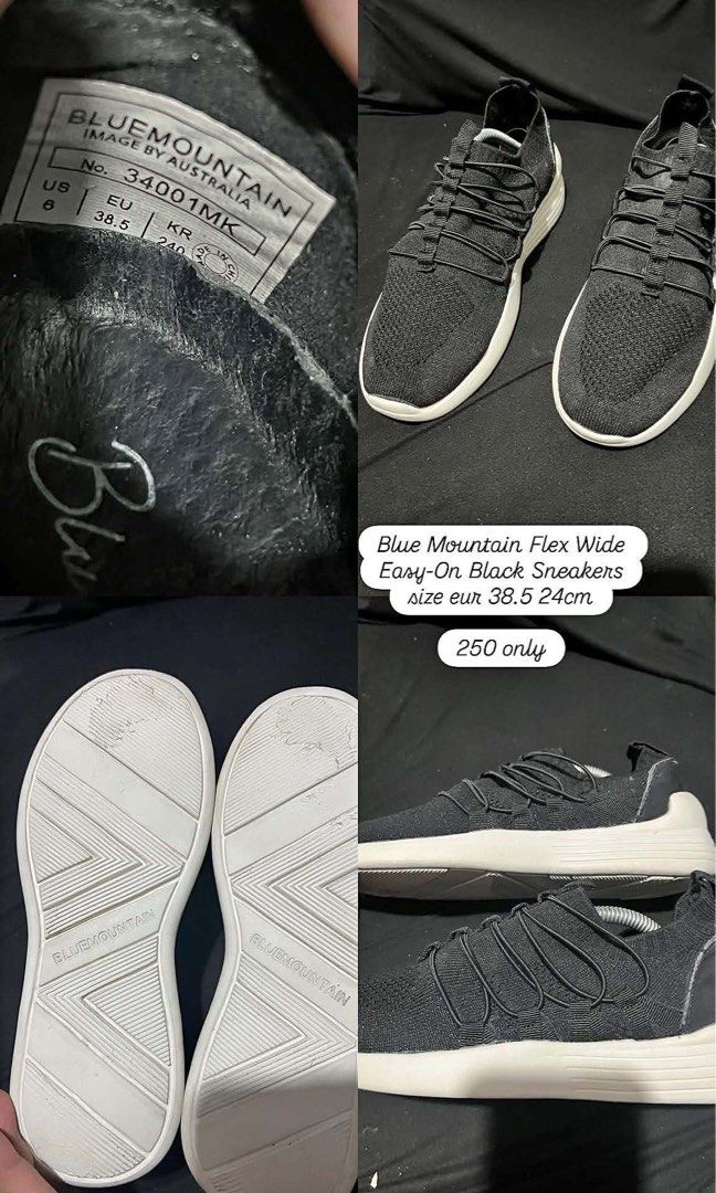 Blue Mountain Flex Wide Easy-On Black Sneakers (Category: Sneakers) located in Manila. Submitted by kiyanna.preloved (Listing ID 1464608133, Image 1). Description: - Brand: Blue Mountain - Color: Black - Style: Easy-on with elastic laces - Size: EU 38.5 / 24cm - Ideal for: Everyday wear - Price: PHP 250.