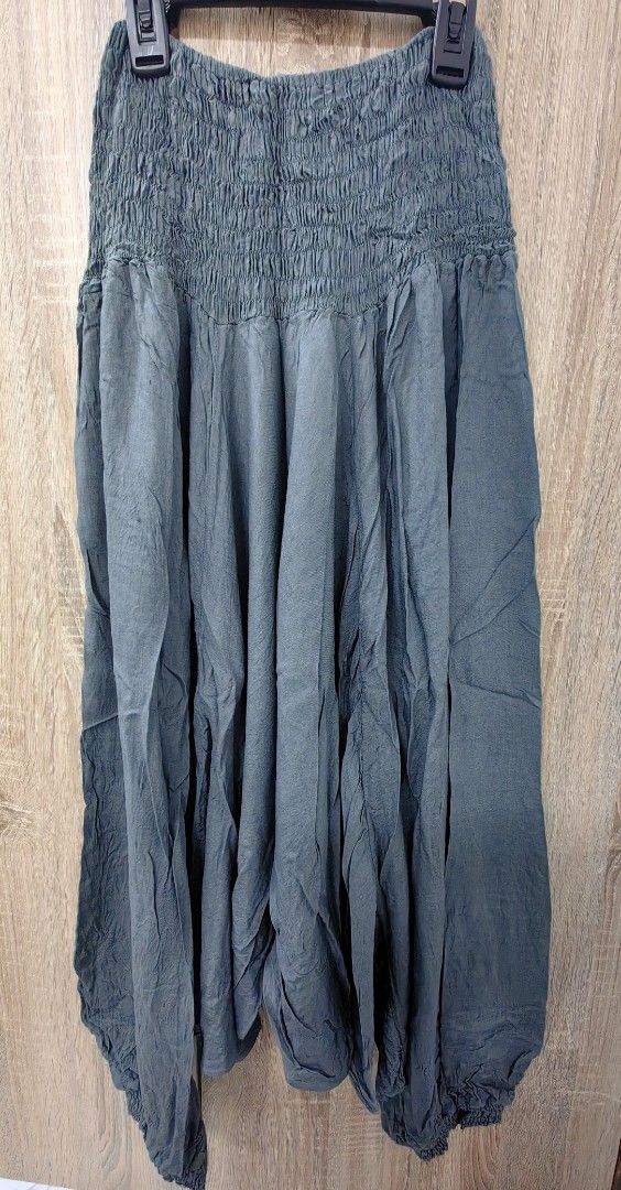 Boho Harem Pants Smocked Waist - Dark Grey (Category: Jeans) located in Las Pinas. Submitted by offtonewhome (Listing ID 1464611948, Image 1). Description: - Comfy harem pants - Stretchy smocked waist - Lightweight and flowy fabric - Unique baggy style with cinched ankles - Dark grey color - Made from 100% rayon - Ideal for lounging or casual wear - Fits up to medium body frame.