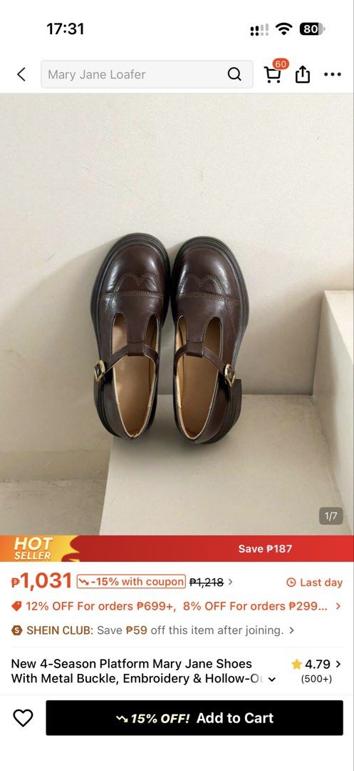 Brown Platform Mary Jane Loafers (Category: Loafers) located in Mandaluyong City. Submitted by ezreads (Listing ID 1464660088, Image 3). Description: Only used twice. Still in good condition. Size is EU40 but can fit EU39 comfortably with thick socks. Pm for more details. .