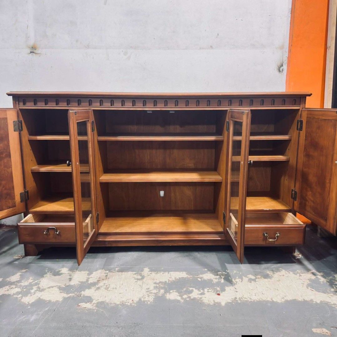 Buffet Cabinet (Category: Shelves, Cabinets & Racks) located in Meycauayan. Submitted by marygracecasimiro (Listing ID 1464677257, Image 2). Description: Buffet cabinet ₱13k Give your space that cozy, classic vibe! 🌿 Solid wood wooden credenza/buffet table, ready for its new home. PM us for price & details! 📥💚.