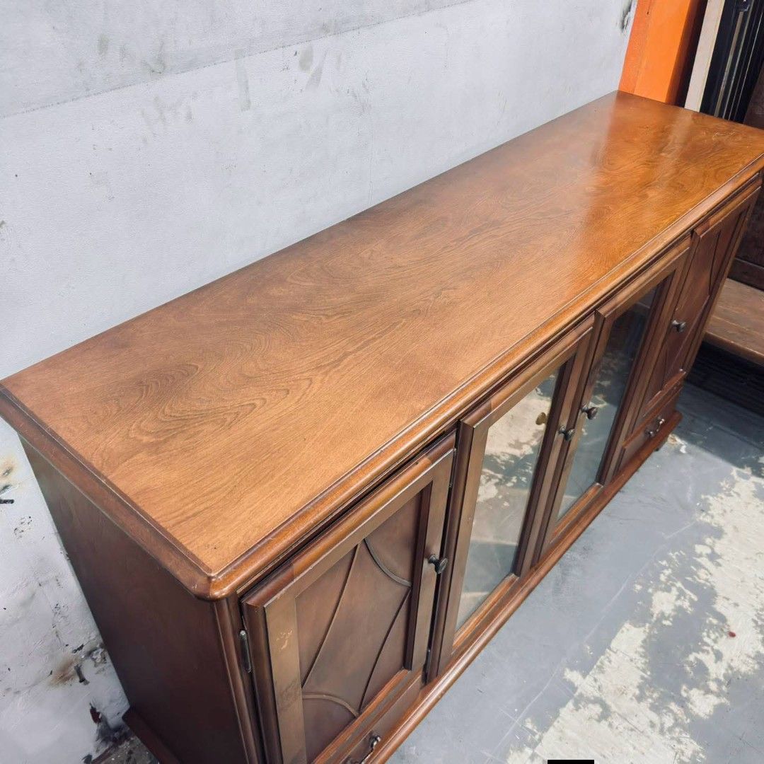 Buffet Cabinet (Category: Shelves, Cabinets & Racks) located in Meycauayan. Submitted by marygracecasimiro (Listing ID 1464677257, Image 3). Description: Buffet cabinet ₱13k Give your space that cozy, classic vibe! 🌿 Solid wood wooden credenza/buffet table, ready for its new home. PM us for price & details! 📥💚.