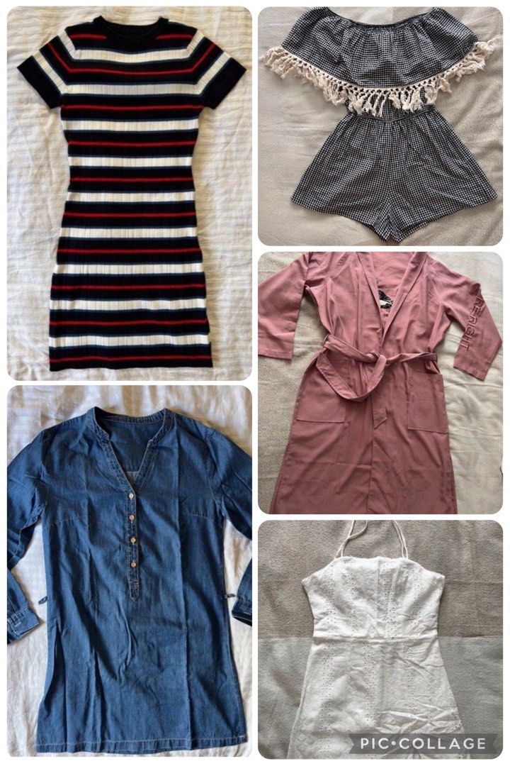 Bundle 5 Pcs, Take All for P990 (Category: Rompers) located in Pasig City. Submitted by jenscloset86 (Listing ID 1464696271, Image 1). Description: Bundle Short Dresses Take All for P990 only. • all Medium sizes • can fit Small-Medium • Worn 2X-3X most • Good condition..