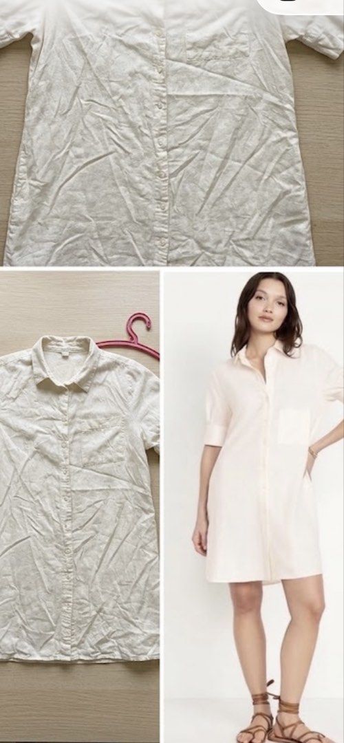 Button-down Linen Shirt Dress (Category: Dresses) located in Manila. Submitted by d.twins_18 (Listing ID 1464765154, Image 1). Description: - Style: Short sleeve button-down dress with a relaxed fit, classic collar, chest pocket, and curved hem - Material: Lightweight linen fabric, ideal for warm weather - Colors: Available in Off-White/Cream and Burnt Orange/Rust - Occasion: Perfect for daily wear, weekend outings, or beach trips - Price: Sold i