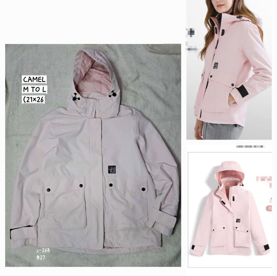 Camel outdoor jacket pink medium to large (Category: Coats, Jackets and Outerwear) located in Baguio. Submitted by mishmashfritz (Listing ID 1464583775, Image 1). Description: Thrifted, large on tag, fit sa medium to large, excellent used condition, mahirap isara yung zipper, water proof material, multiple pockets, adjustable hem and hood.