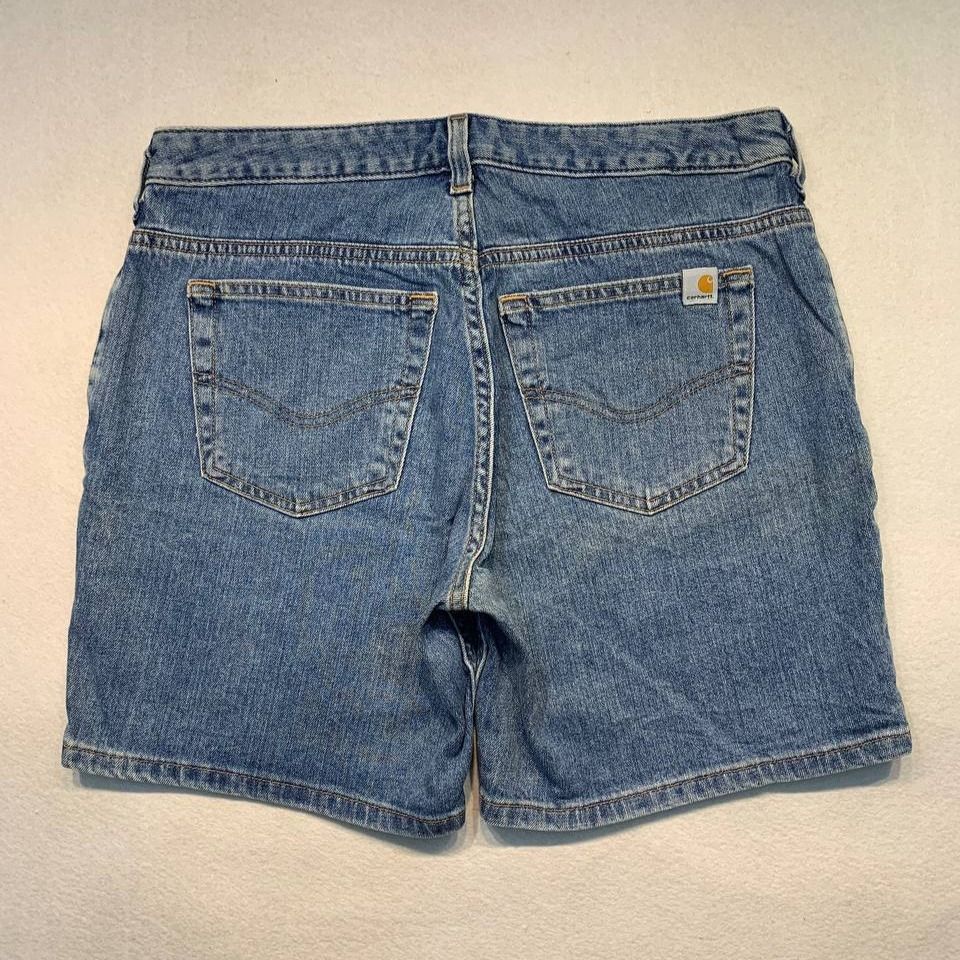 Carhartt denim shorts (Category: Shorts) located in Mandaluyong City. Submitted by theroom501 (Listing ID 1464751629, Image 1). Description: Carhartt denim shorts Style Code: W8063 Size on Tag: 10 Color: Denim Condition: Good pre-owned condition with visible signs of previous use. Flaws/Issues:&nbsp; Flat Lay Measurements: Pit to Pit: 30 inches Length: 32 inches Leegopening Length: 10.5 inches Price: 1800.