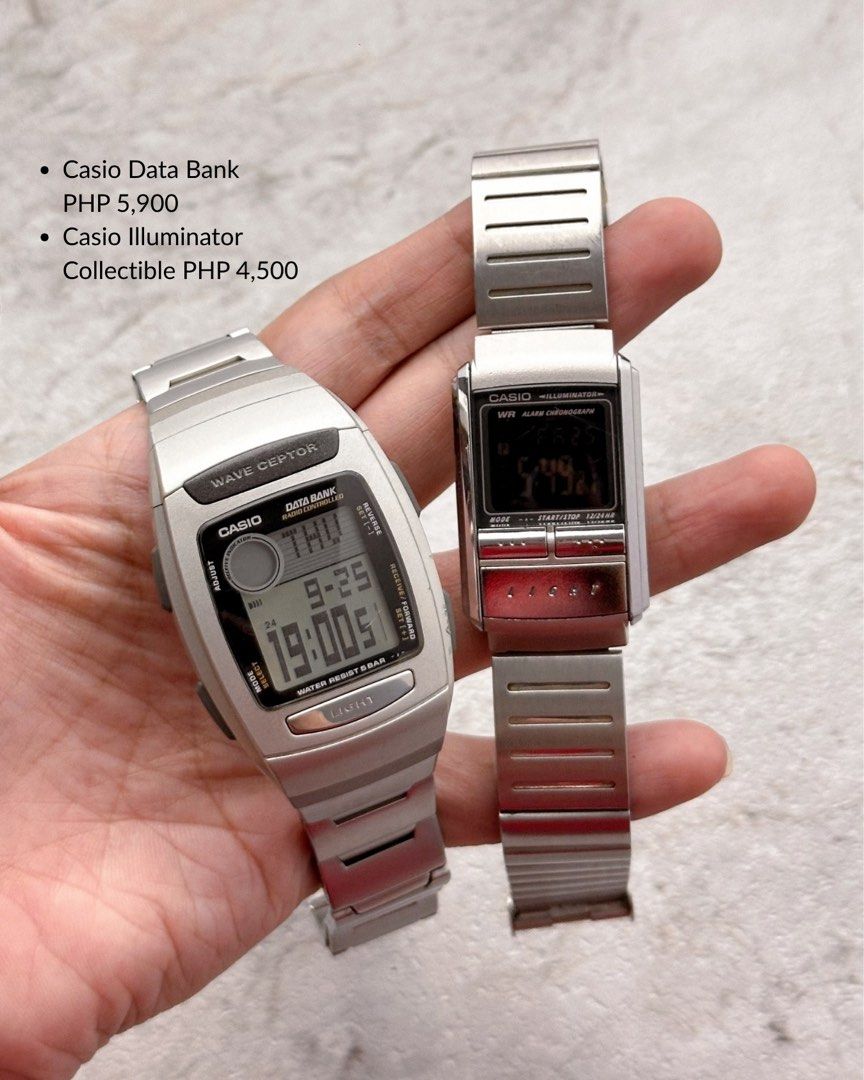 Casio Databank digital watch x Casio Illuminator digital watch (Category: Men's Watches) located in Manila. Submitted by francisclosett (Listing ID 1464613943, Image 1). Description: These are collectible watches. Rare pcs!! Conversation starters watches. Casio Databank Digital Watch - vintage srp for 10-15k each, has some scratches but still nice when worn. Very unique. Casio Illuminator Digital Watch - vintage srp for 8-13k each, has little scr