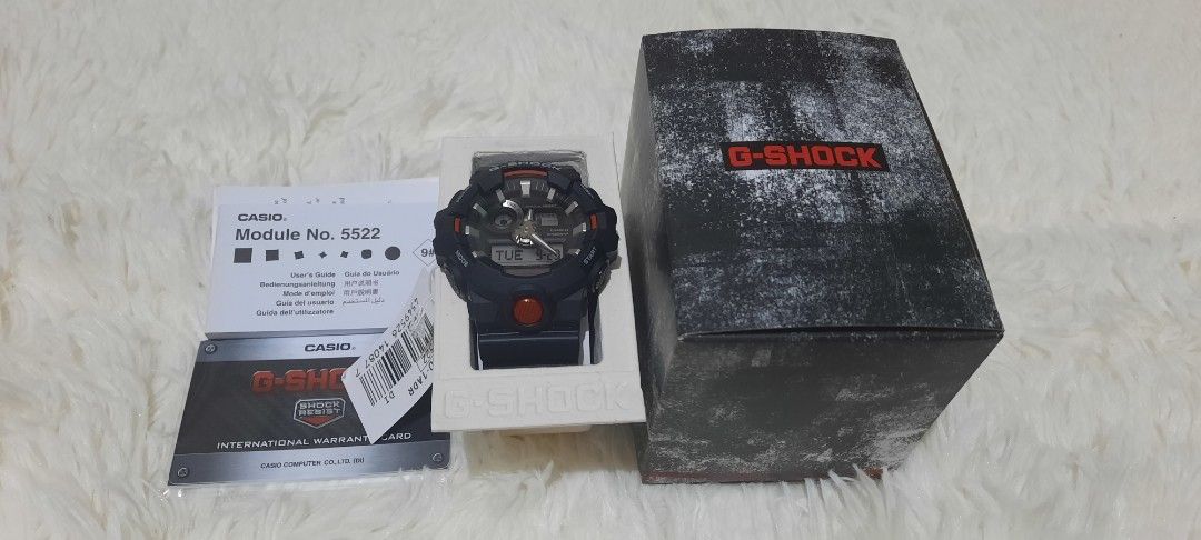 Casio G-Shock GA-700 Black and Red Watch (Category: Men's Watches) located in Taguig. Submitted by reni.gee (Listing ID 1464750160, Image 1). Description: **Please read** - Condition: Brand New - Inclusions: Original box, user manual, and international warranty card. Covered in soft, anti-dust cloth. -Date Purchased: Aug 2026 -Original Price: 7,920 Features: - Model: Casio G-Shock GA 700-1 ADR (Module 5522) - Design: Black resin strap with red in
