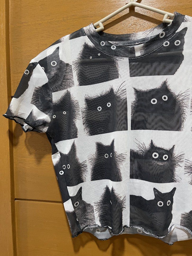 Cat print Mesh Shirt (Category: Shirts) located in Baguio. Submitted by pawsome_closet (Listing ID 1464717315, Image 2). Description: Small to medium Stretchable.