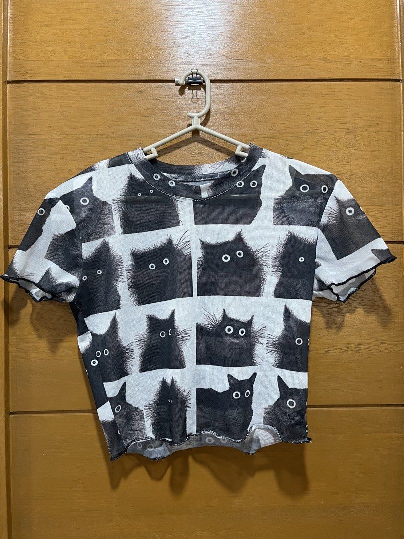 Cat print Mesh Shirt (Category: Shirts) located in Baguio. Submitted by pawsome_closet (Listing ID 1464717315, Image 1). Description: Small to medium Stretchable.