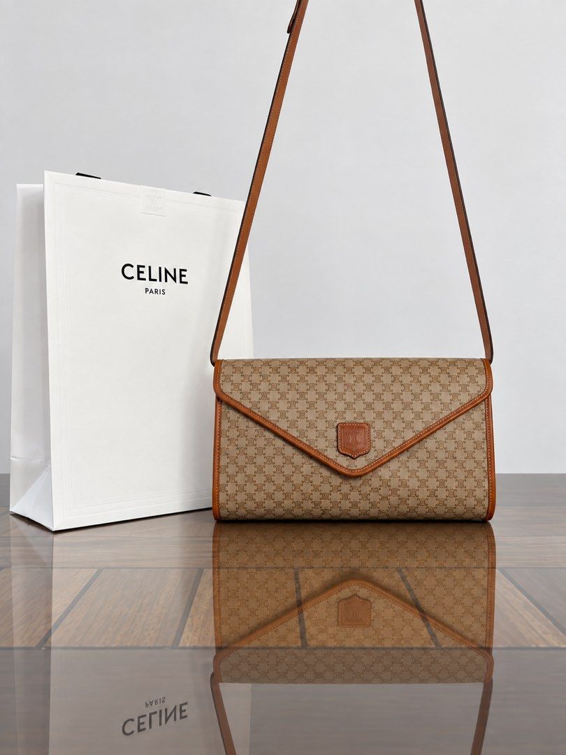 Celine Macadam Crossbody Bag (Category: Luxury Bags & Wallets) located in Paranaque City. Submitted by katlouieleandicho (Listing ID 1464613921, Image 2). Description: 💯Authentic CELINE shoulder/crossbody bag featuring the iconic beige and brown monogram canvas with warm cognac-brown leather trim and adjustable leather strap. Classic envelope-style design with a structured silhouette and CELINE Paris detailing. Details: * Brand: CELINE * Style: 
