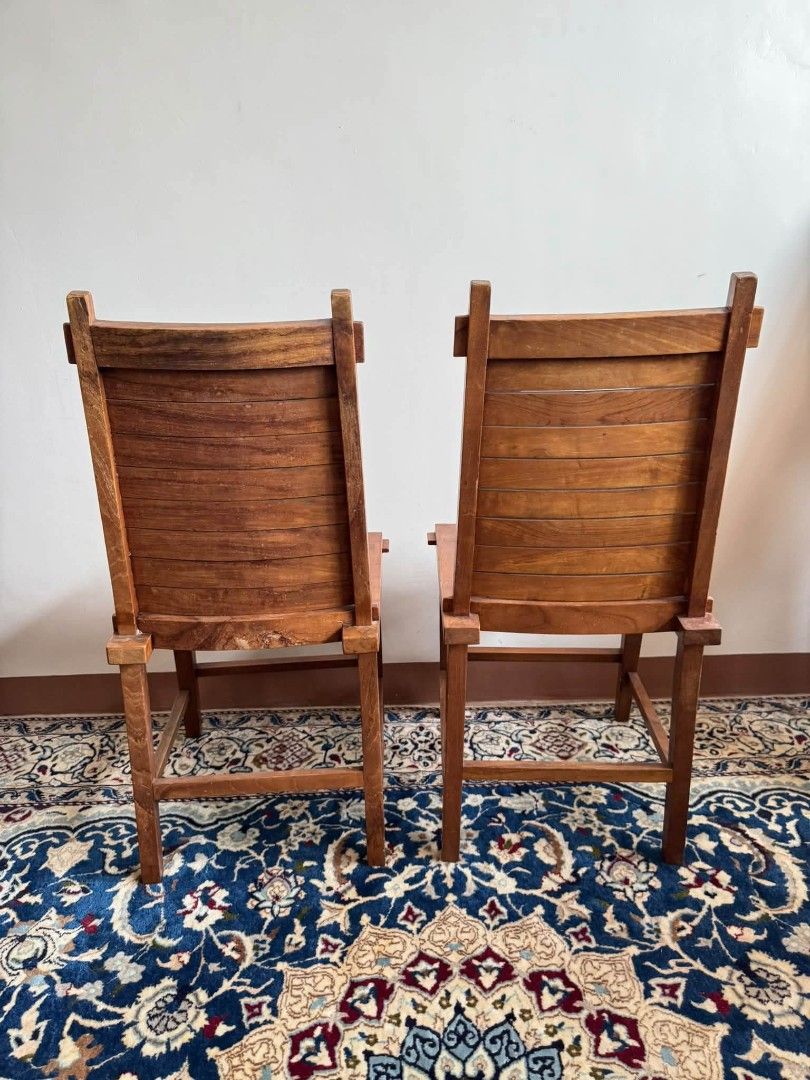 Chair (Category: Chairs) located in Meycauayan. Submitted by marygracecasimiro (Listing ID 1464673880, Image 3). Description: Available - Pair of Teak Slatted Chairs Solid wood In good condition 8k - Pair Check photos first before buying✅ DM to Inquire🧡 Item will be sold AS IS. Please refrain from purchasing if you are particular about USED items and imperfections Major issues will be stated or shown through pictures if there is any.💜.